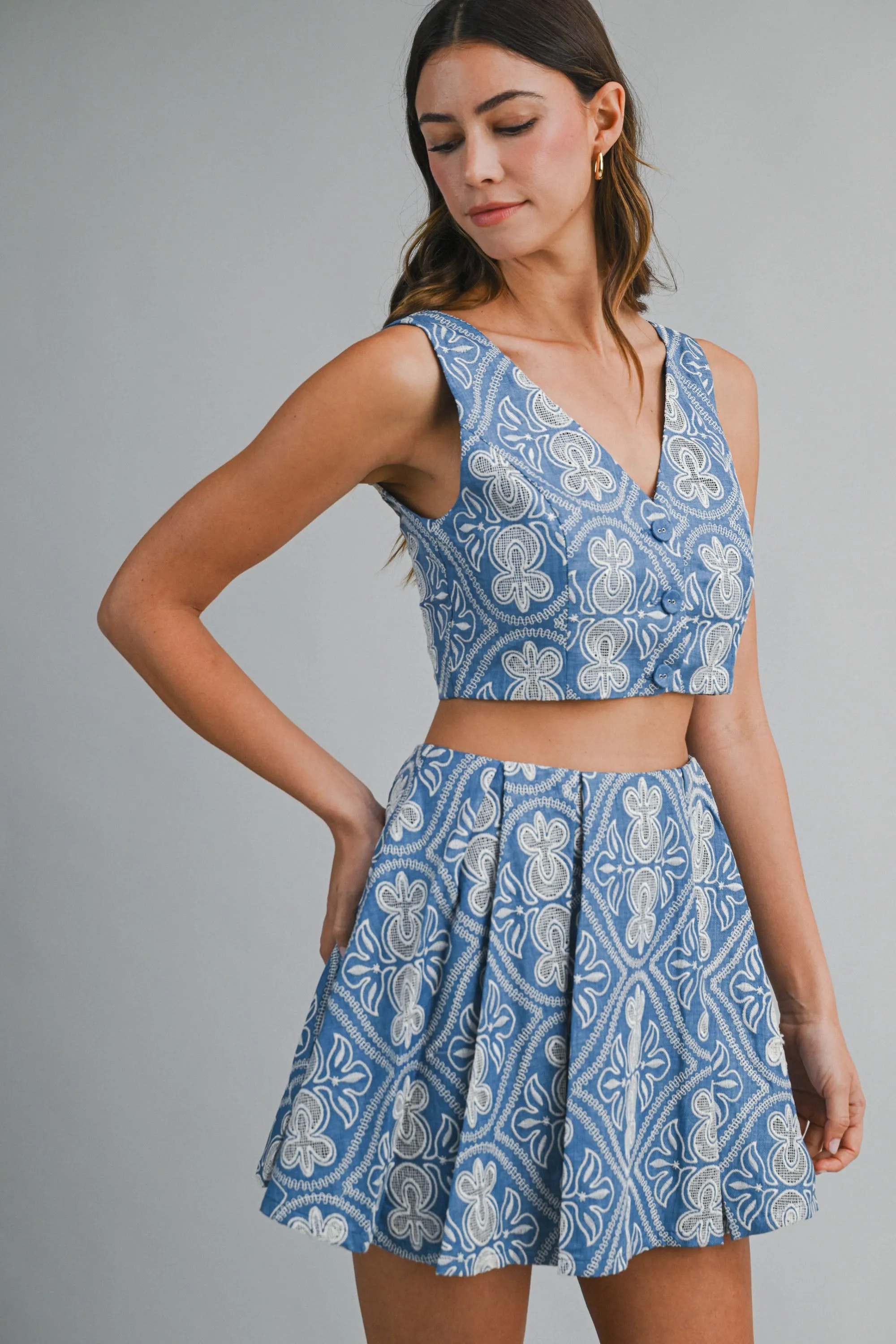 JEMMA EMBROIDERED CROP VEST AND SKIRT SET sold by MABLE product image thumbnail 2