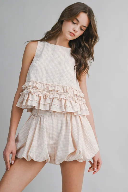 SHILOH RUFFLED HEM TOP AND BUBBLE HEM SKIRT SET made by MABLE