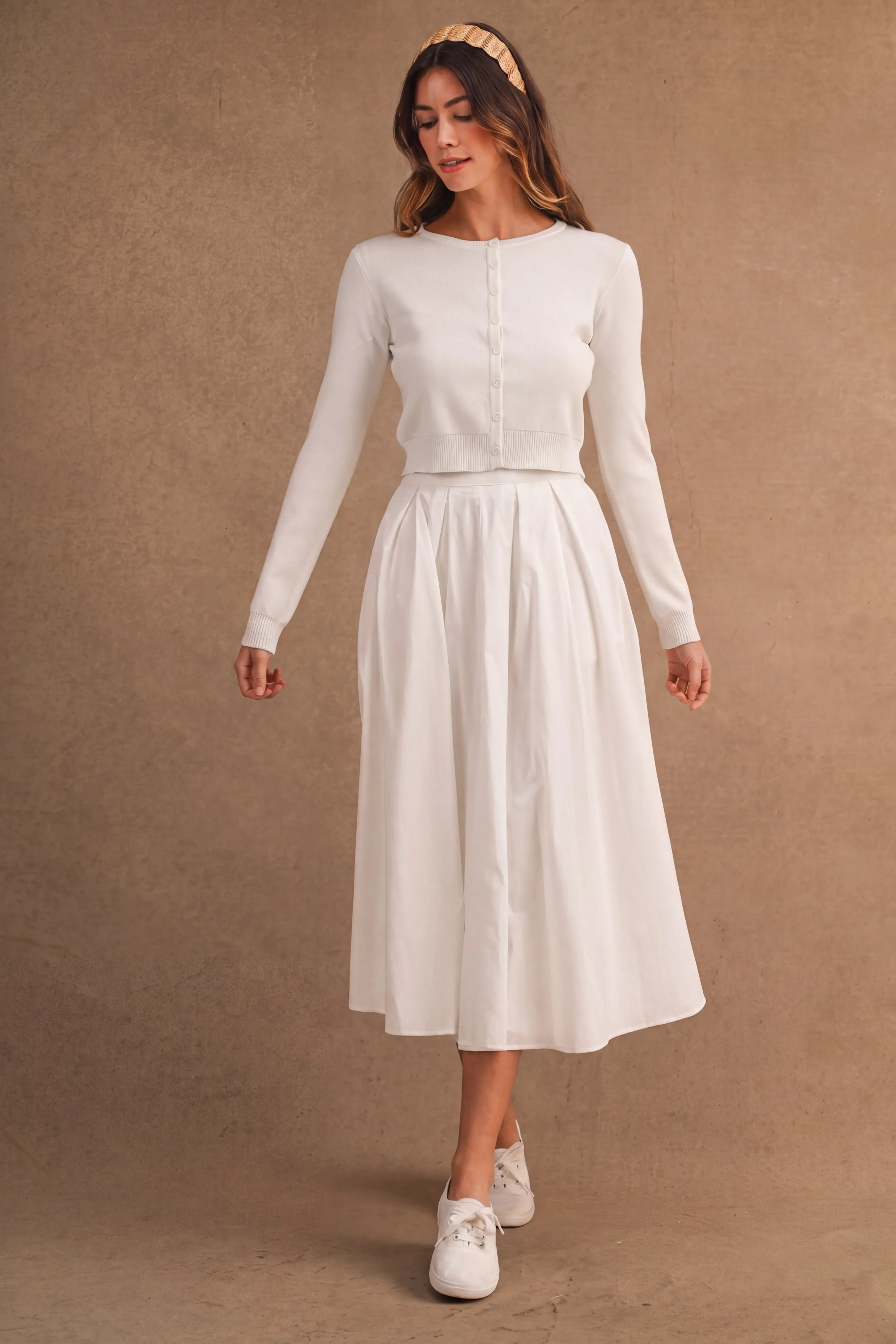 MELINA BUTTON UP FRONT CARDIGAN TOP AND SKIRT SET sold by MABLE