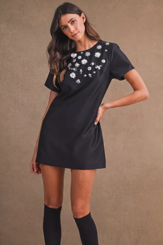 TESSA BEADED SATIN MINI DRESS made by MABLE