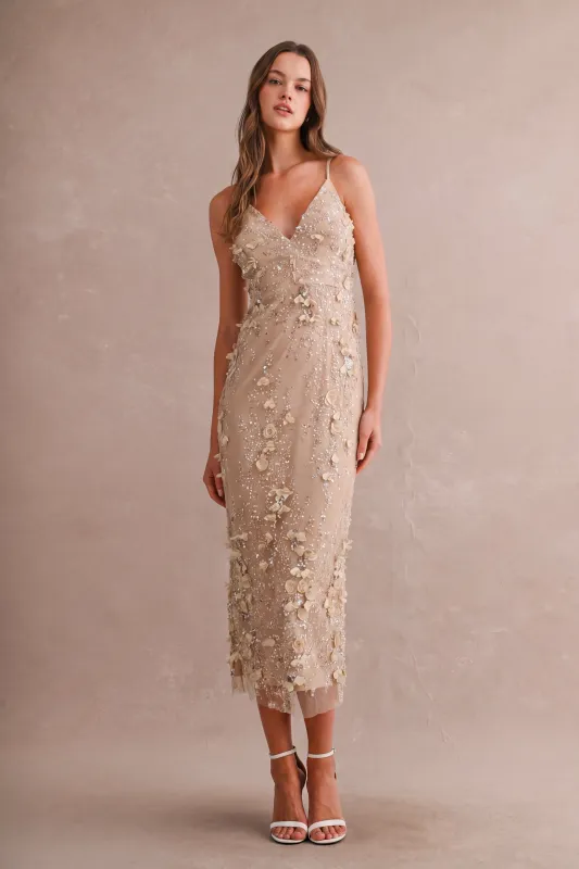 NIA 3D EMBELLISHED DEEP V NECK CAMI DRESS made by MABLE