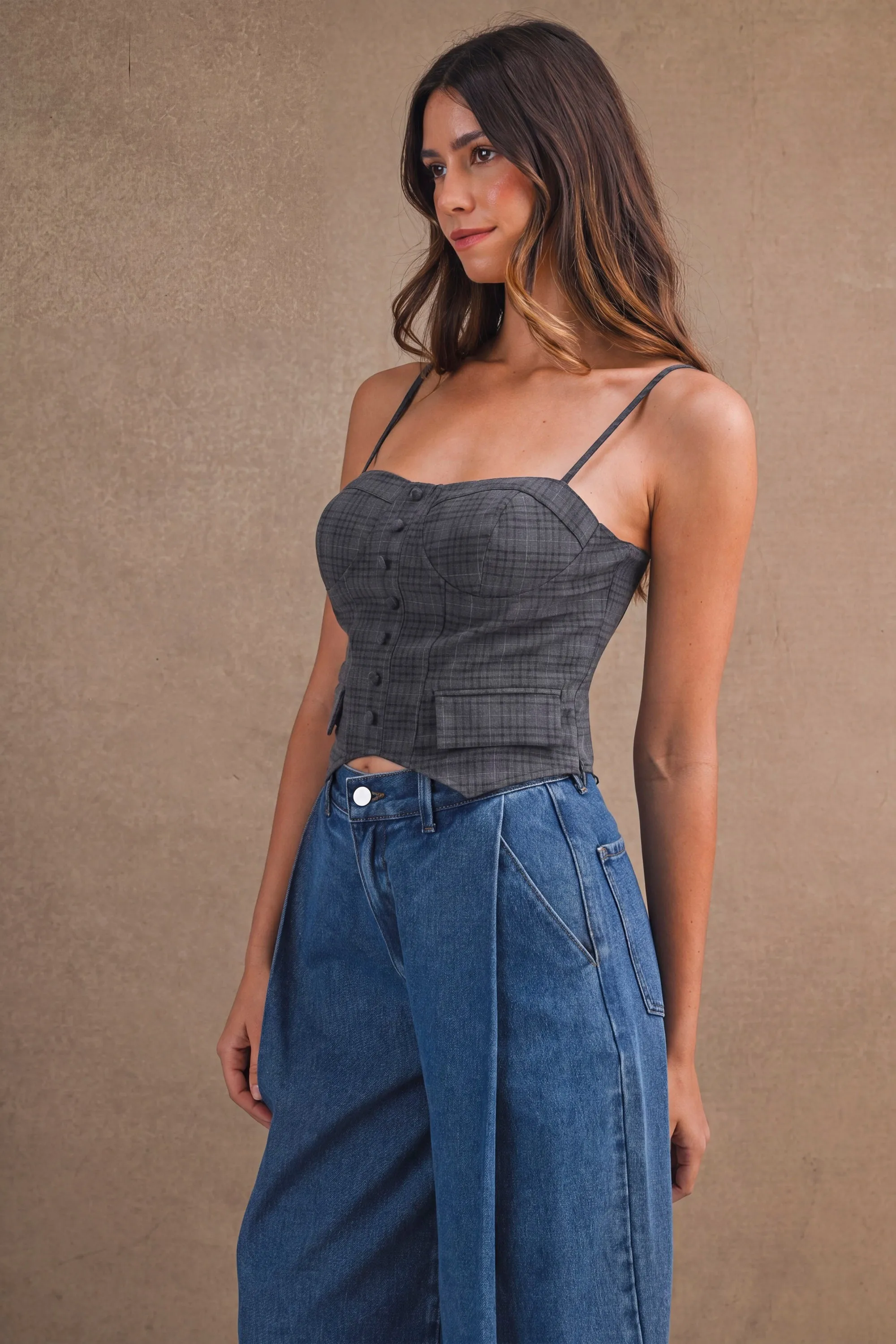 ROWENA PLAID CORSET BUSTIER TOP sold by MABLE product image thumbnail 4