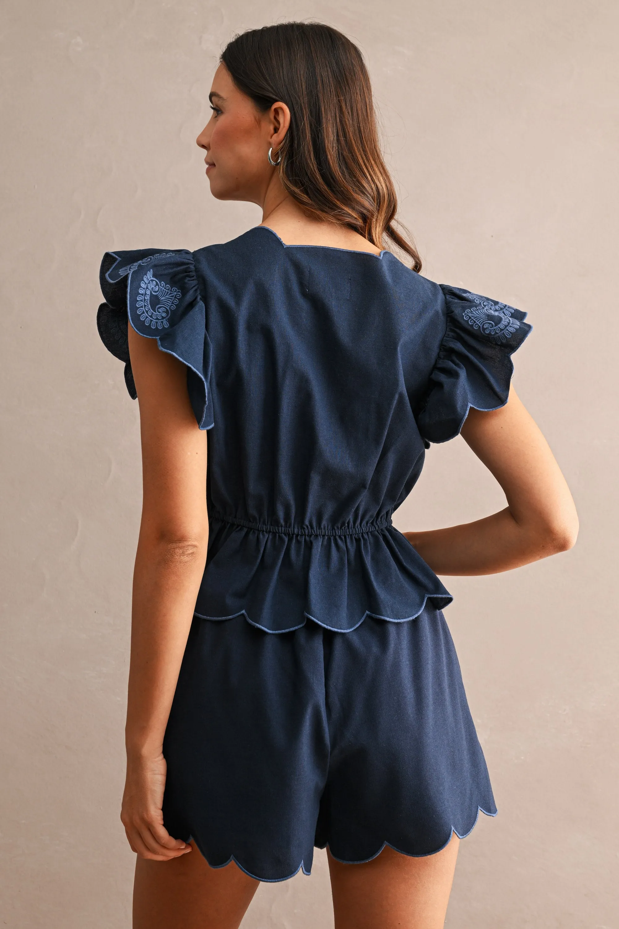 JAINA EMBROIDERED SCALLOP TOP AND SHORTS SET sold by MABLE product image thumbnail 3