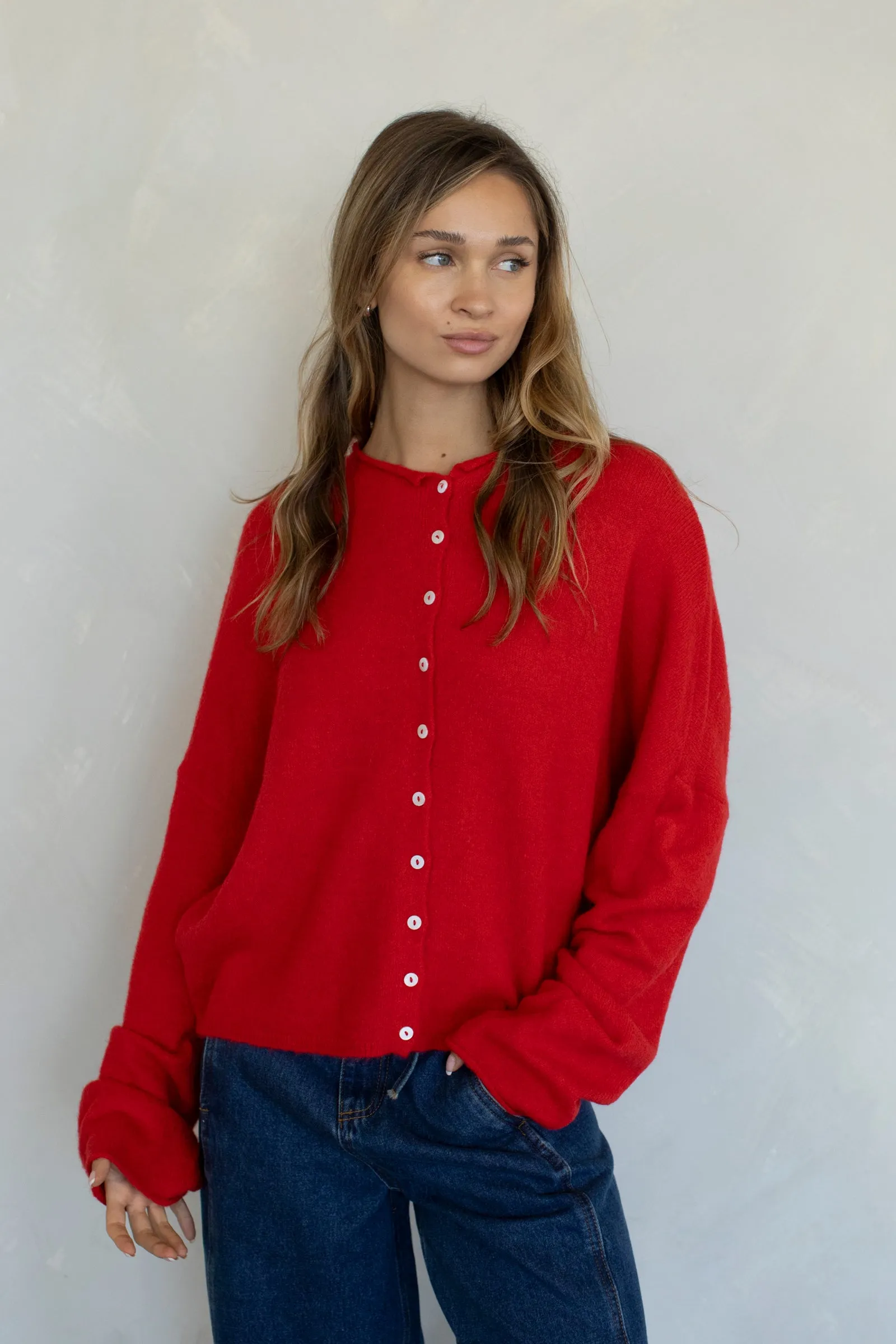 Tomato Red Piper Cardigan sold by Things Between