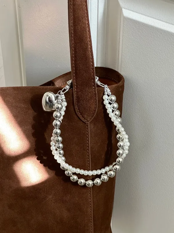 Dual Strand Pearl & Chrome Bag Charm sold by Things Between