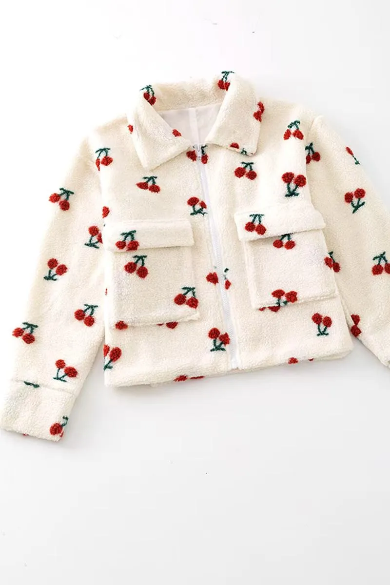 Sherpa cherries jacket sold by Miss Sparkling