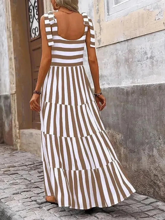 Striped and Floral Sleeveless Maxi Dress sold by Miss Sparkling product image thumbnail 2