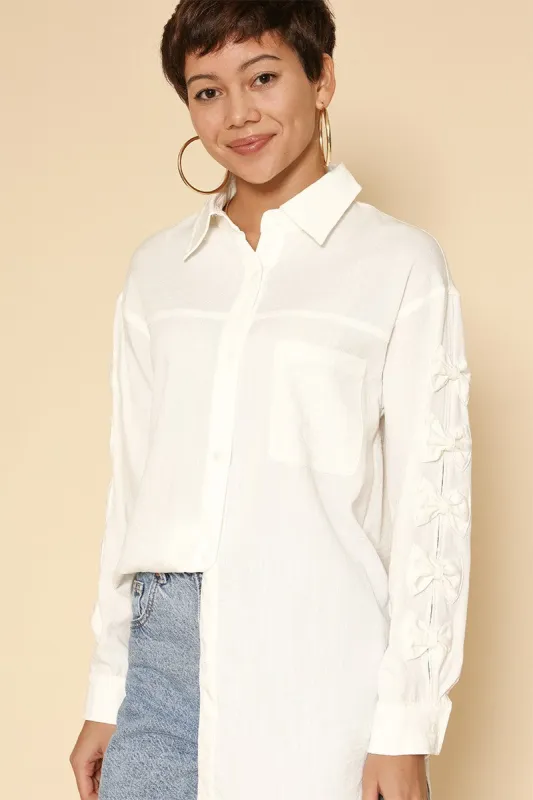 Bow sleeve button down shirt made by Miss Sparkling