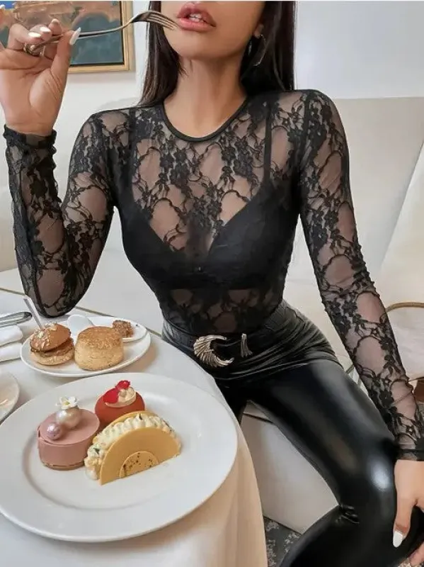 Floral Lace Mesh Long Sleeve sold by Miss Sparkling