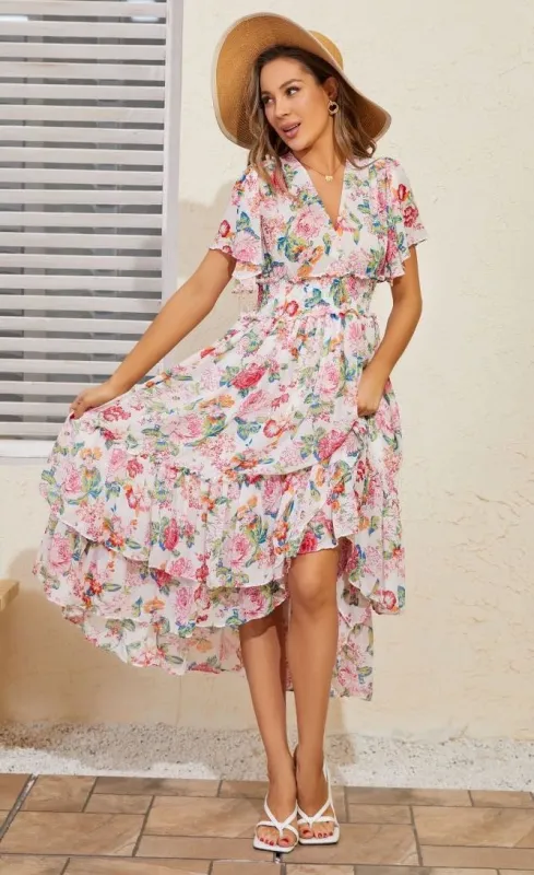 Tiered floral midi dress sold by Miss Sparkling