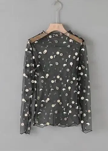Mesh flower pattern long sleeve top sold by Miss Sparkling product image thumbnail 4