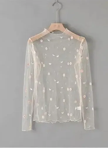 Mesh flower pattern long sleeve top sold by Miss Sparkling product image thumbnail 2