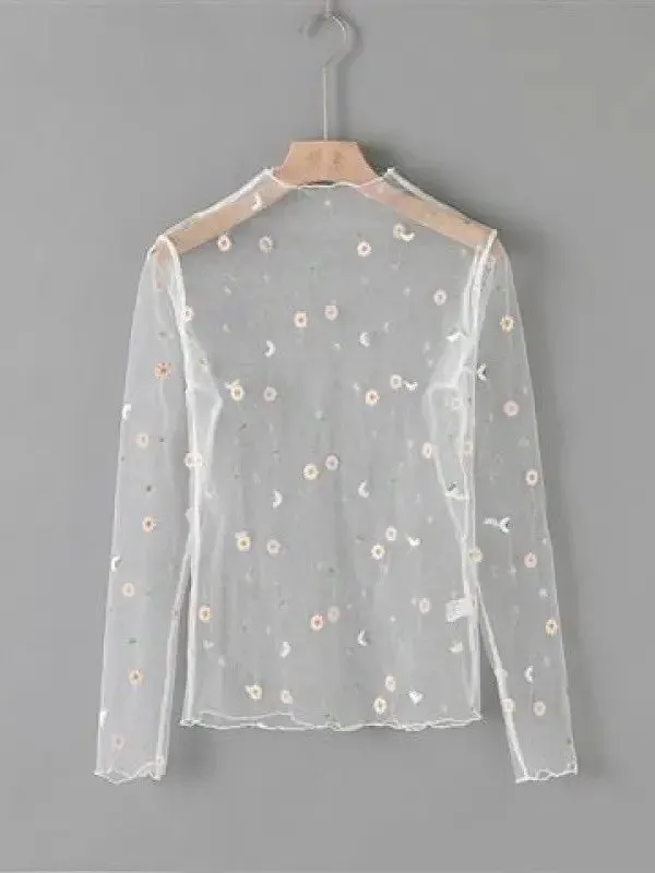 Mesh flower pattern long sleeve top sold by Miss Sparkling