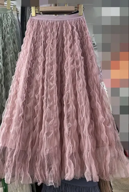 Midi Pleated Mesh Skirt made by Miss Sparkling