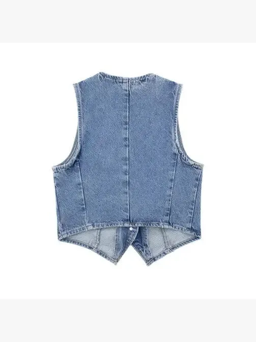 Cropped button front denim vest sold by Miss Sparkling product image thumbnail 4