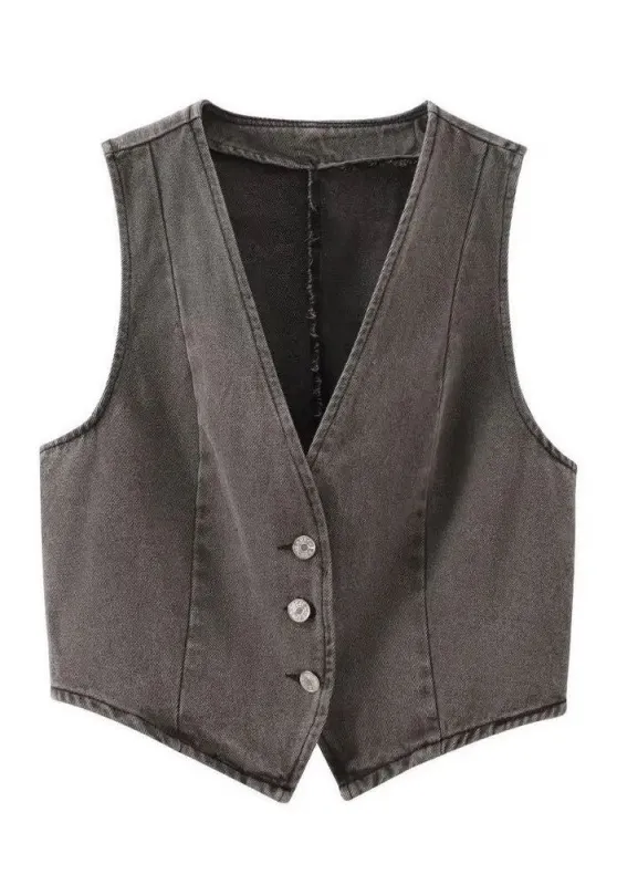 Cropped button front denim vest made by Miss Sparkling