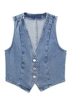 Cropped button front denim vest sold by Miss Sparkling product image thumbnail 3