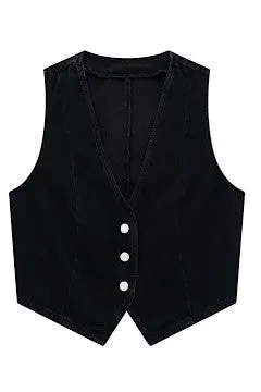 Cropped button front denim vest sold by Miss Sparkling product image thumbnail 2