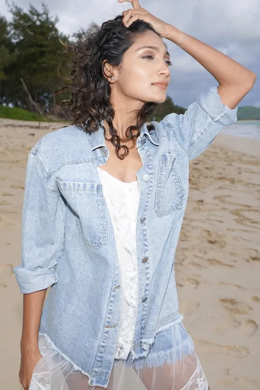 Raw hem denim jacket made by Miss Sparkling