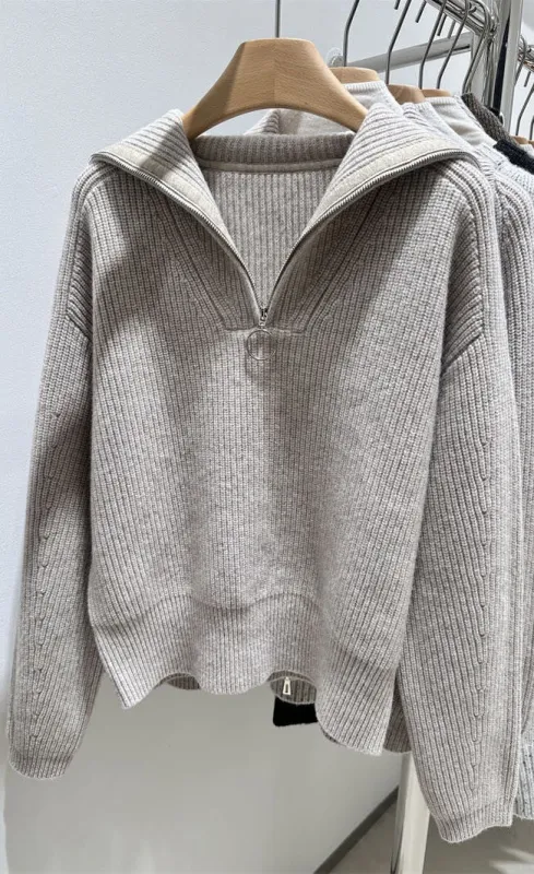 Ribbed half zip sweater made by Miss Sparkling