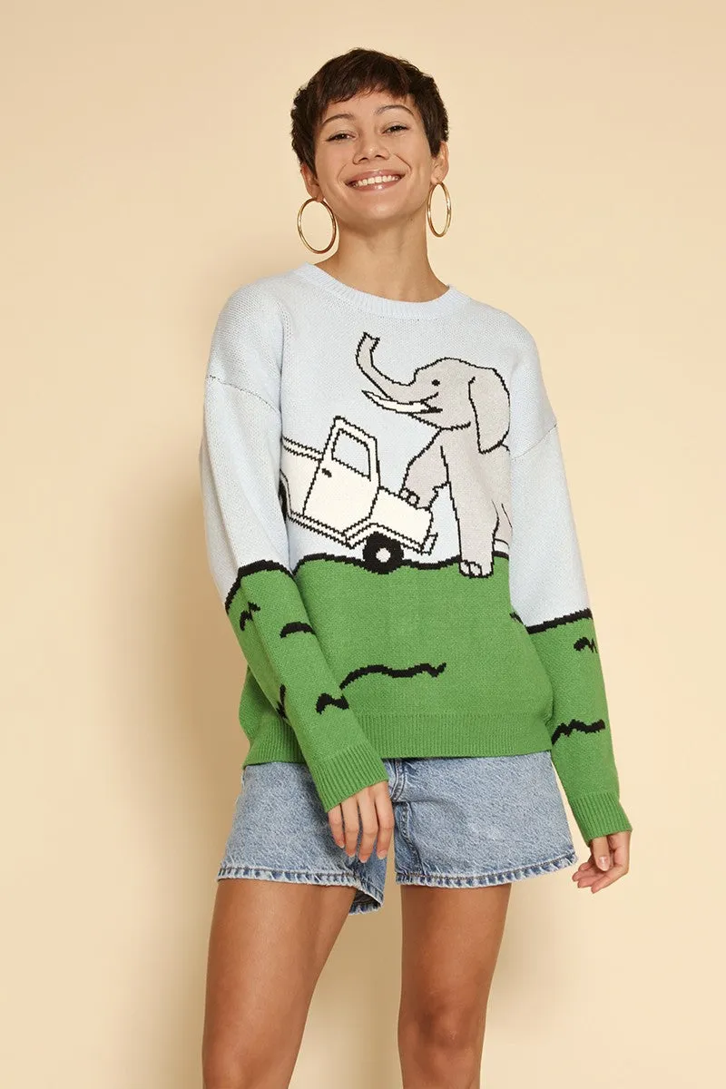 Elephant safari knit sweater sold by Miss Sparkling
