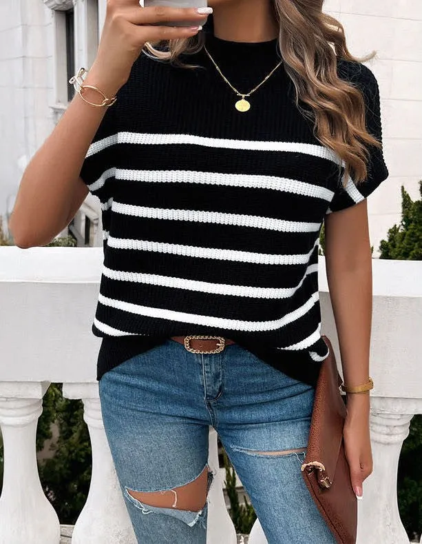 Striped rib knit short sleeve top sold by Miss Sparkling product image thumbnail 3
