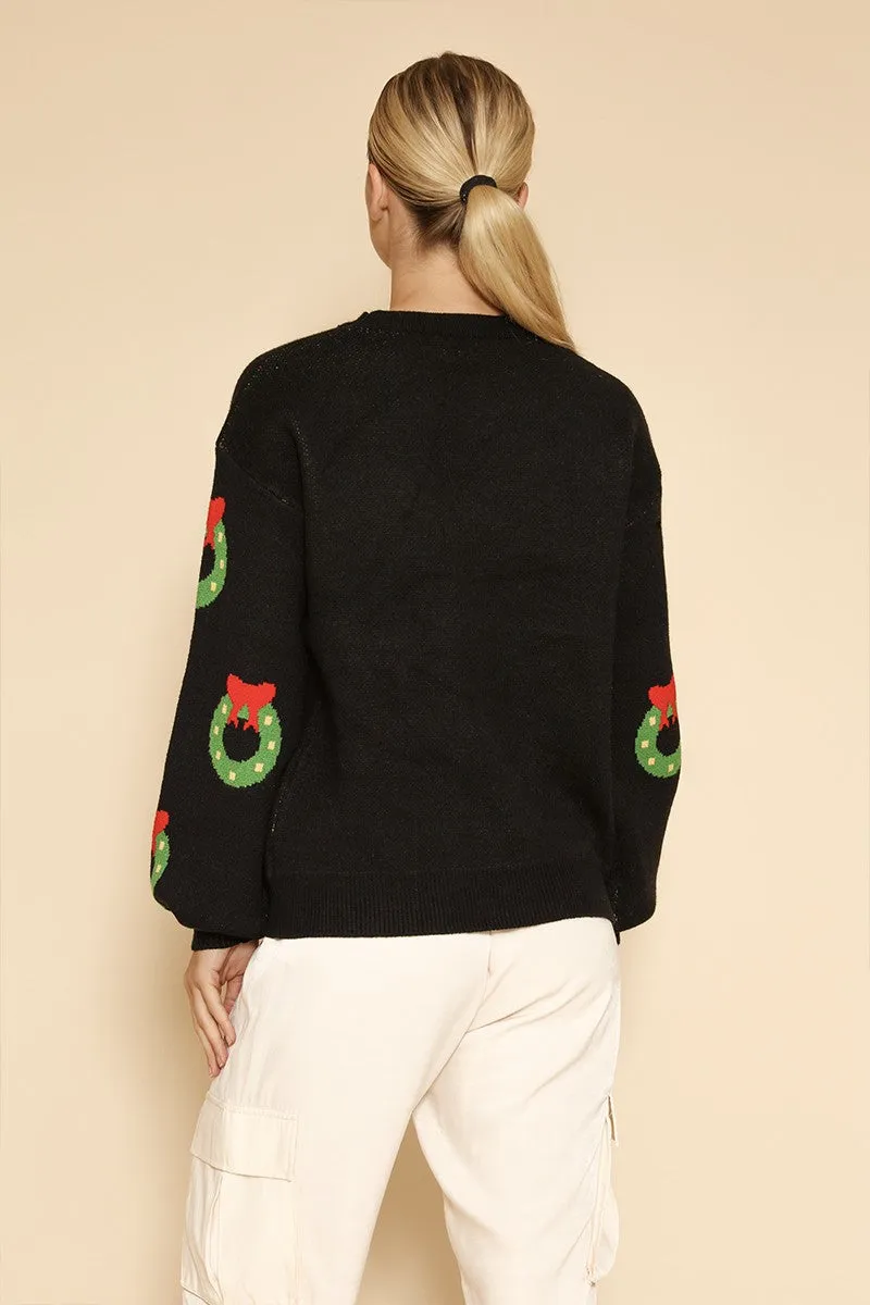 All over wreath holiday knit sweater sold by Miss Sparkling product image thumbnail 2