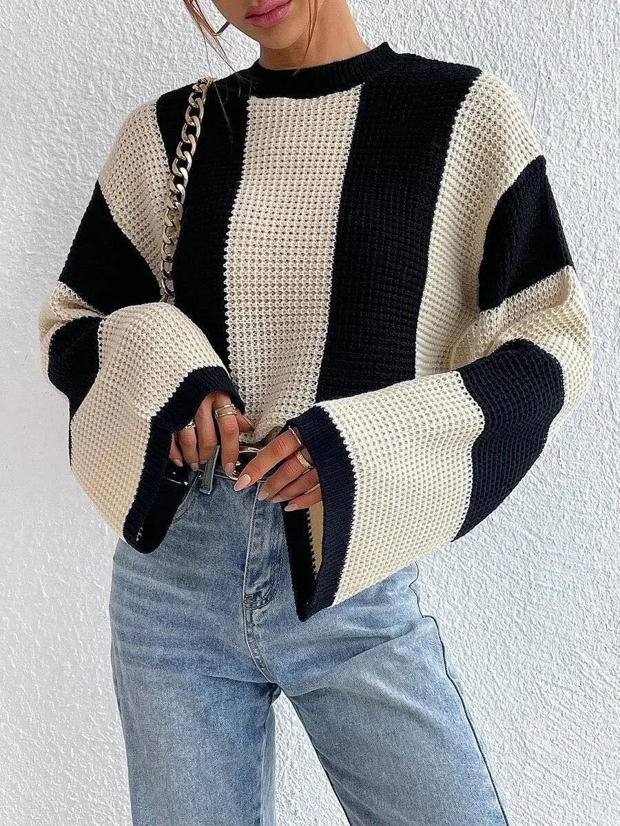 Color block striped bell sleeve sweater sold by Miss Sparkling product image thumbnail 2