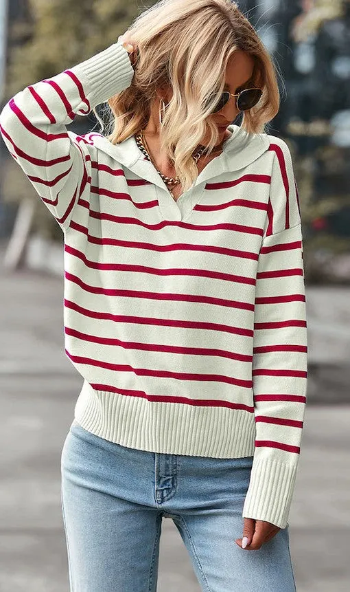 V-Neck Striped Sweater sold by Miss Sparkling product image thumbnail 2