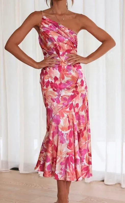One shoulder floral print dress made by Miss Sparkling
