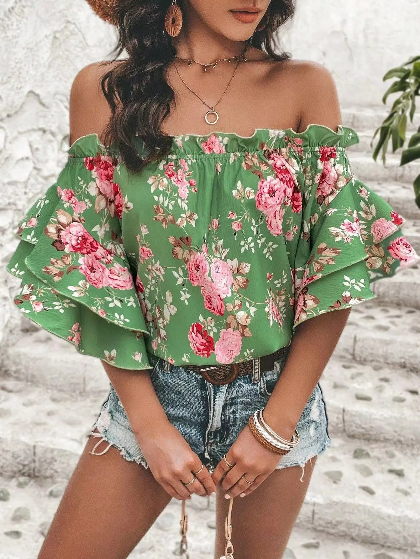 Floral off shoulder blouse sold by Miss Sparkling product image thumbnail 4