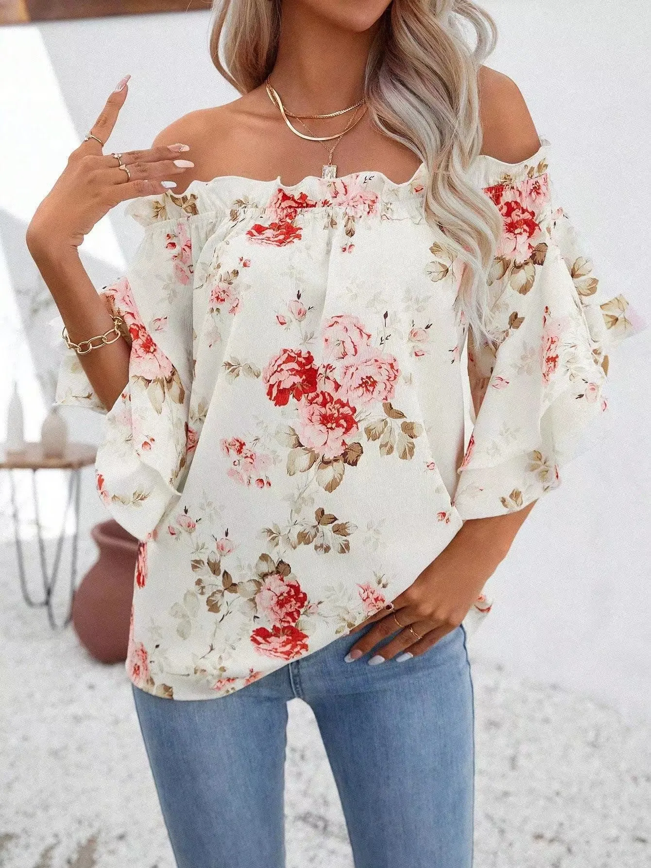 Floral off shoulder blouse sold by Miss Sparkling product image thumbnail 3