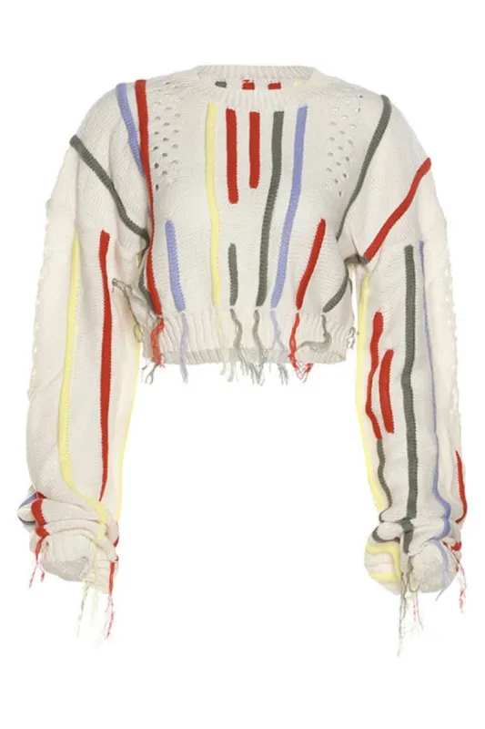 Distressed knit multicolored sweater made by Miss Sparkling