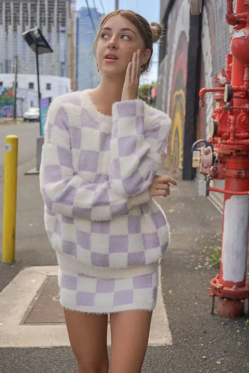 Fuzzy checkered sweater sold by Miss Sparkling product image thumbnail 2