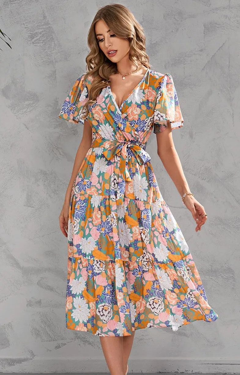 V-neck floral tiered midi dress sold by Miss Sparkling product image thumbnail 2