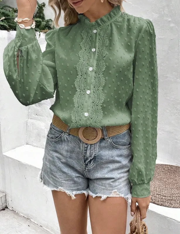 Swiss Dot Lace Frill Neck Top made by Miss Sparkling