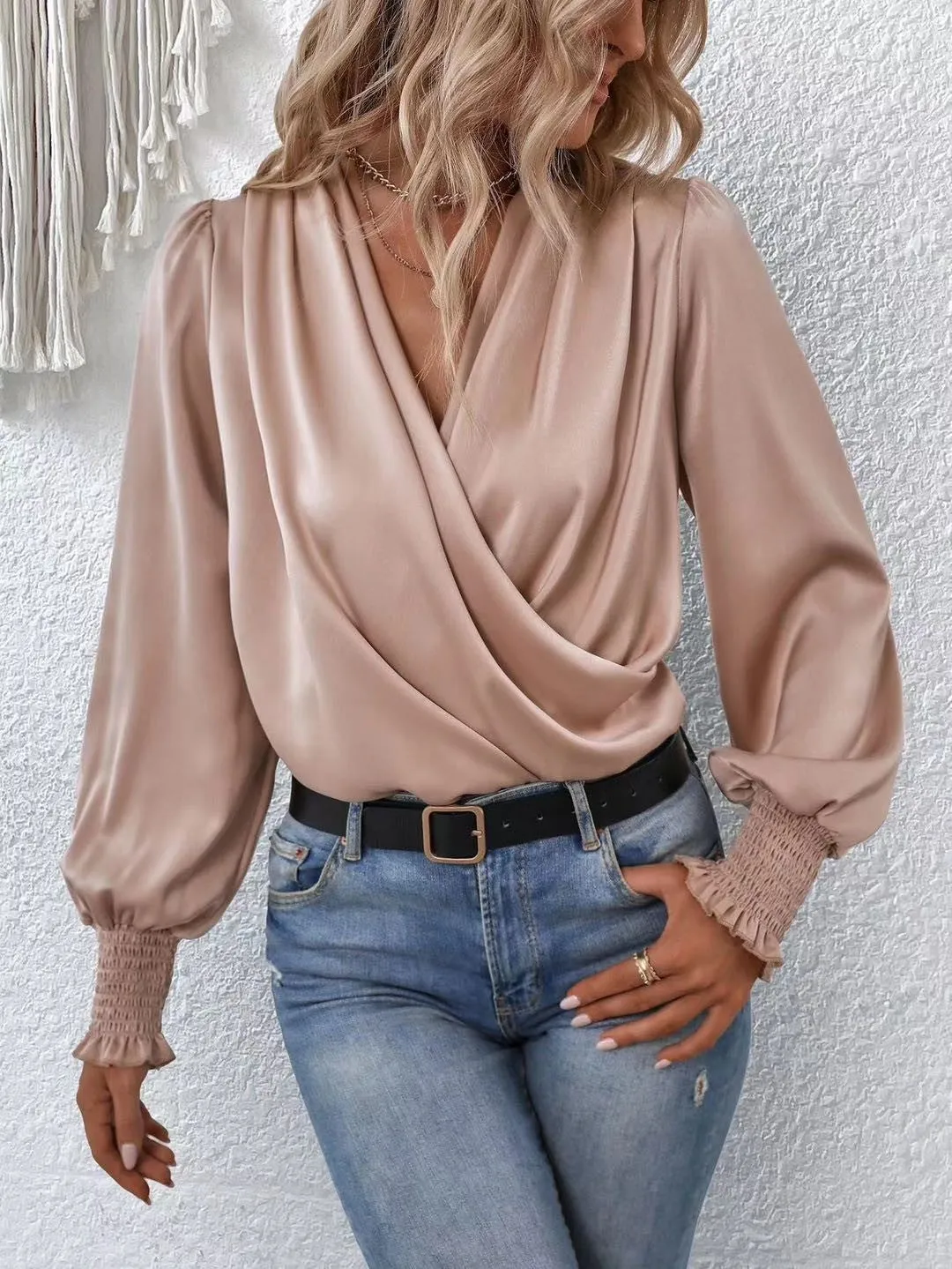 Crossover long sleeve silk blouse sold by Miss Sparkling product image thumbnail 5
