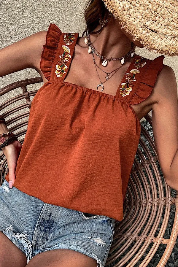 Embroidered ruffle sleeve tank sold by Miss Sparkling product image thumbnail 2