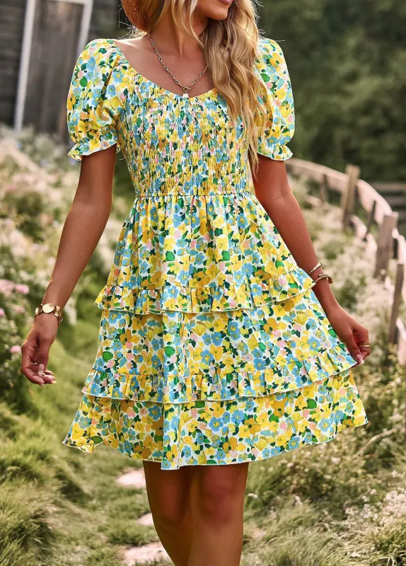 Floral smocked off shoulder dress made by Miss Sparkling