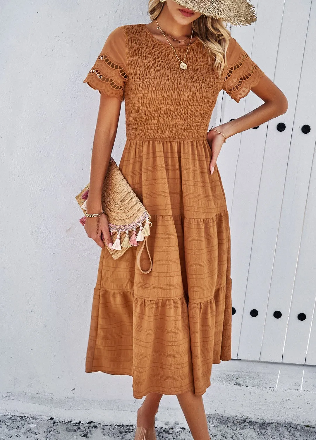 Smocked Tiered Midi Dress sold by Miss Sparkling product image thumbnail 2