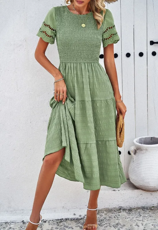 Smocked Tiered Midi Dress made by Miss Sparkling