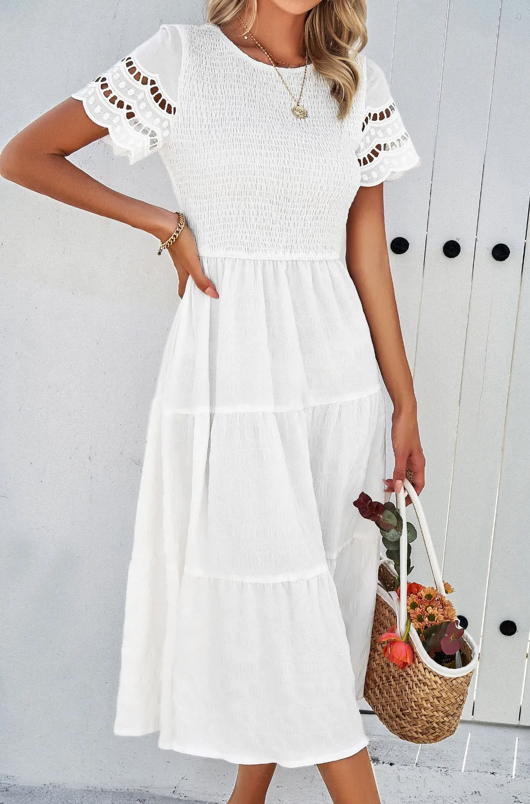 Smocked Tiered Midi Dress sold by Miss Sparkling product image thumbnail 3
