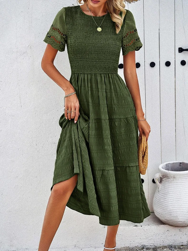 Smocked Tiered Midi Dress sold by Miss Sparkling product image thumbnail 5