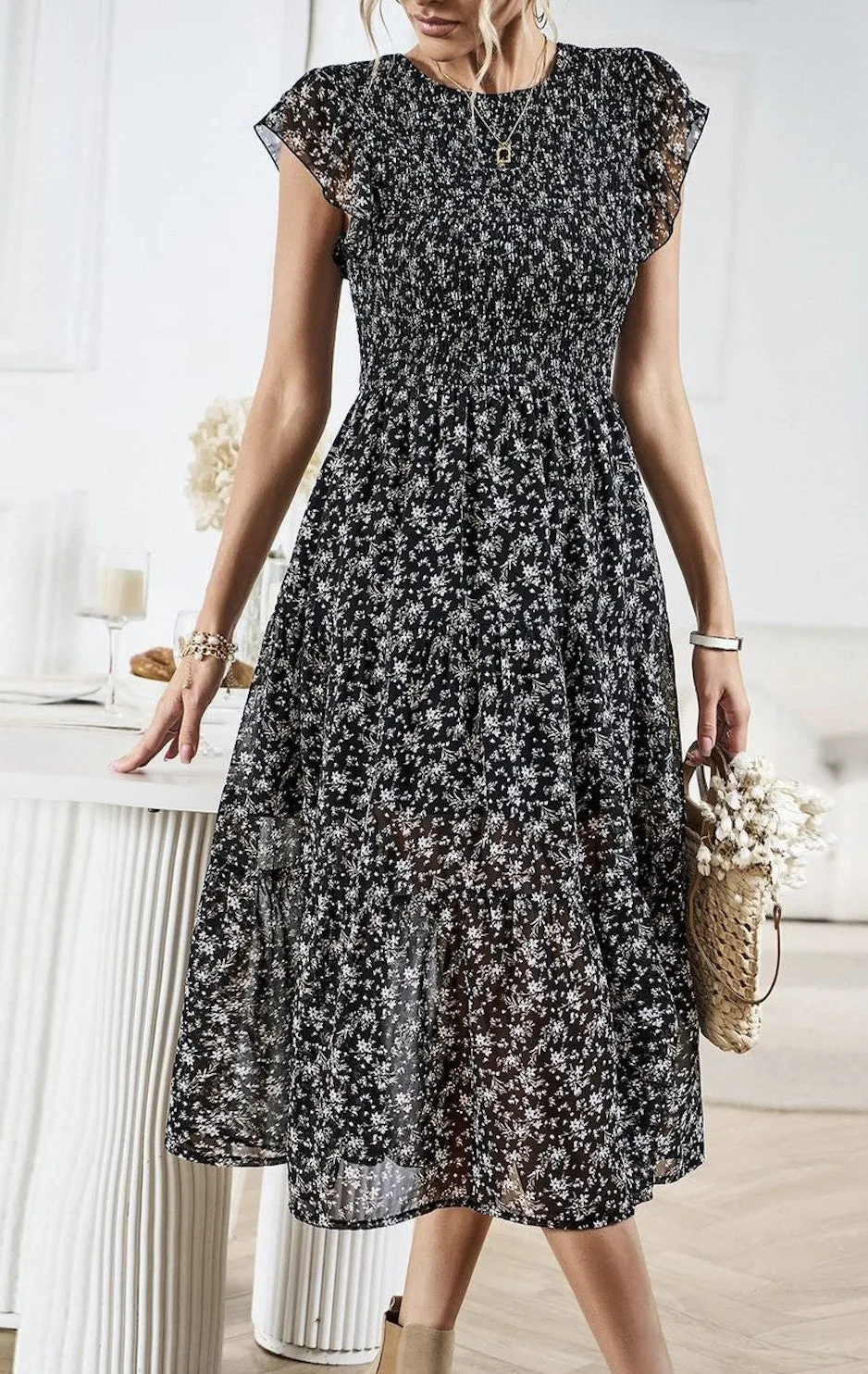 Floral Print Smocked Dress sold by Miss Sparkling product image thumbnail 4