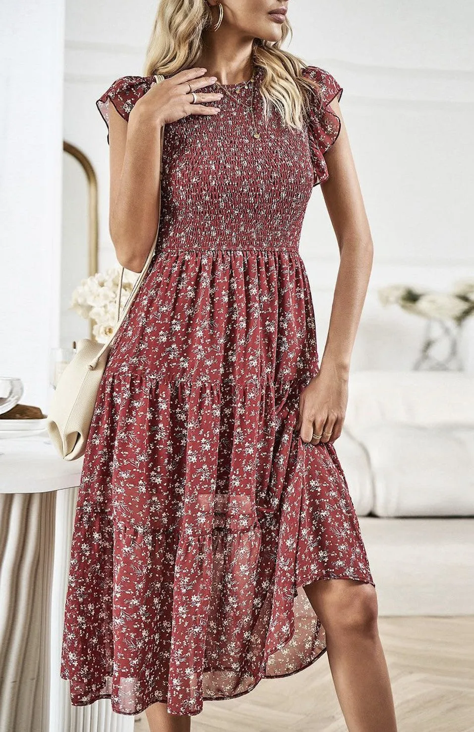 Floral Print Smocked Dress sold by Miss Sparkling product image thumbnail 3