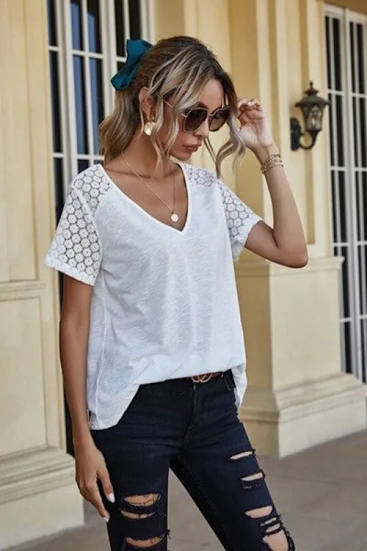 V neck top with lace detailing sold by Miss Sparkling