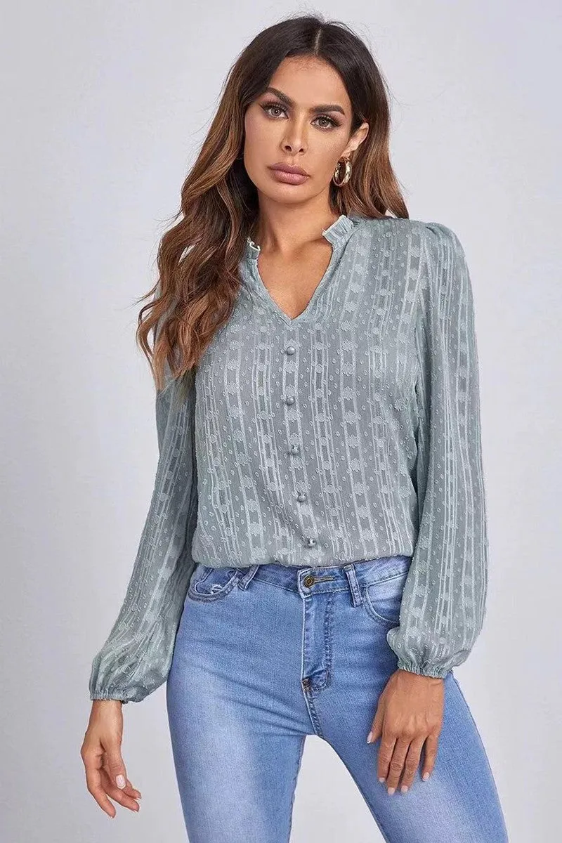 Long sleeve sheer blouse sold by Miss Sparkling