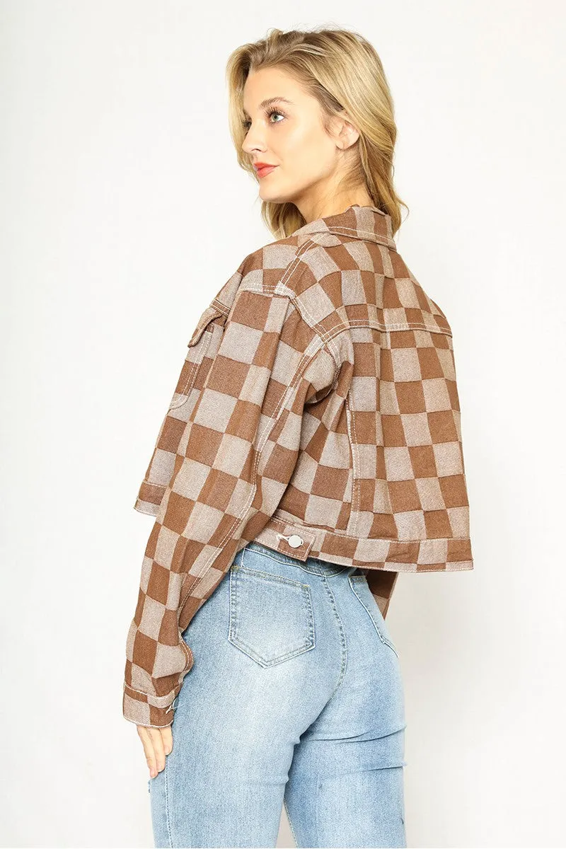 Checkered Denim Jacket sold by Miss Sparkling product image thumbnail 2