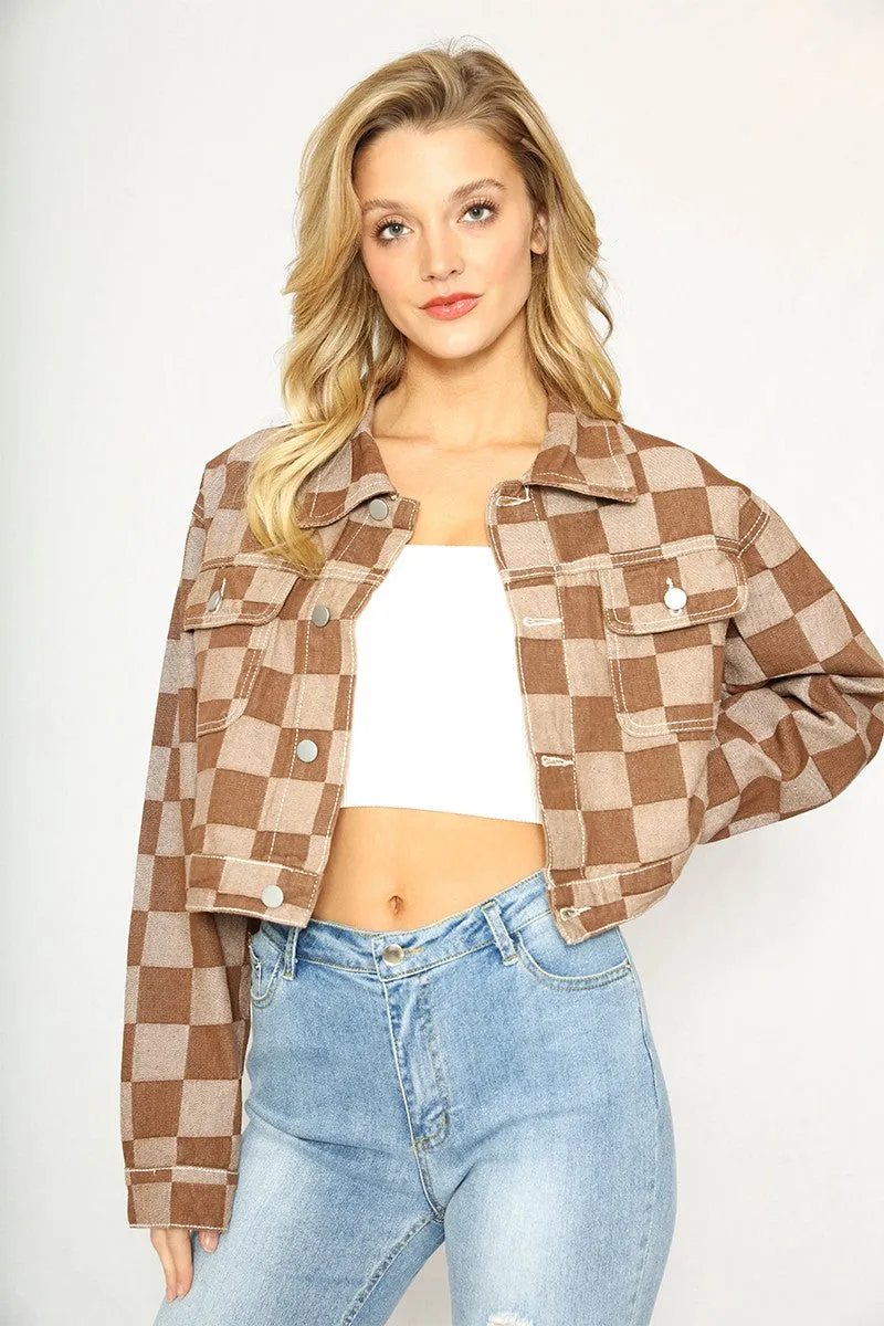 Checkered Denim Jacket sold by Miss Sparkling