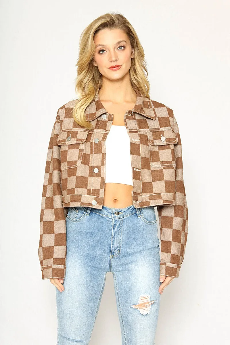 Checkered Denim Jacket sold by Miss Sparkling product image thumbnail 4